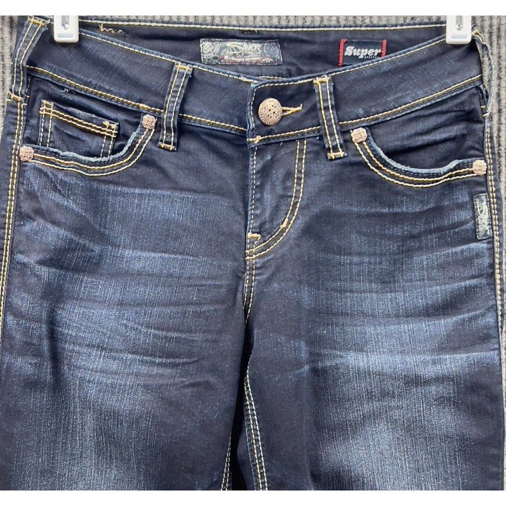 Silver Jeans Women Pant 27x31(28x30) Suki Mid Slim Boot Super Stretch Dark Wash - Picture 14 of 16